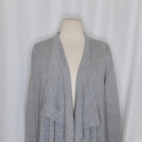 THEORY Winxie Gray Ribbed Knit Draped Cardigan Sweater Merino Wool Small - Picture 4 of 14